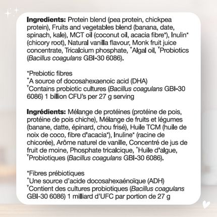 Ingredients_for_TOMI_vanilla_plant-based_kids_drink_chickpea_and_pea_protein_banana_spinach_ginger_probiotics_DHA