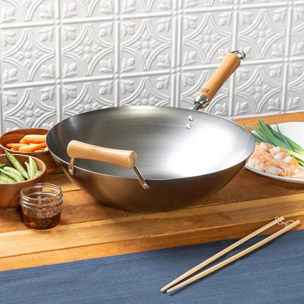 Carbon Steel Flat Bottom Wok- 14"