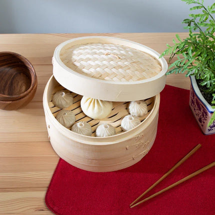 2-Tier Bamboo Steamer Basket- 10"