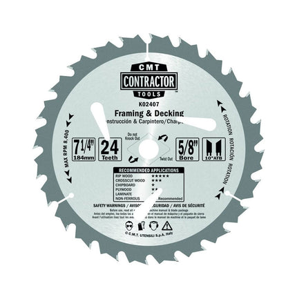 CMT ITK Contractor 7 1/4" X 24" Circular Saw Blade