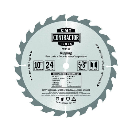 CMT ITK Contractor Saw Blade 10" X 24t