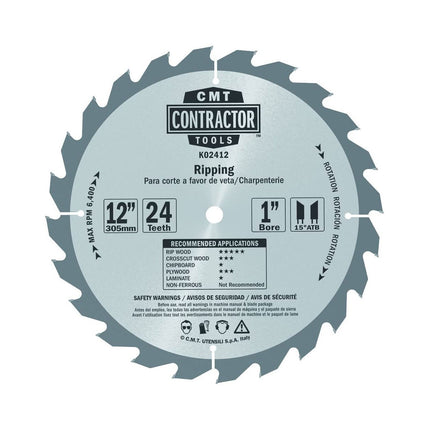 CMT ITK Contractor Saw Blade 12" X 24t