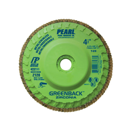 Pearl MAx 4580ZGQ Greenback ZC Maxidisc Trimmable Flap Disc 4-1/2" x 5/8"-11 Z80 T-29
