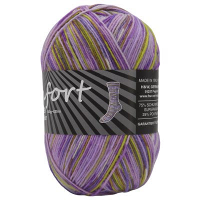 Comfort Wolle Sock 4-Ply - 02-622 Purple/Green Dash