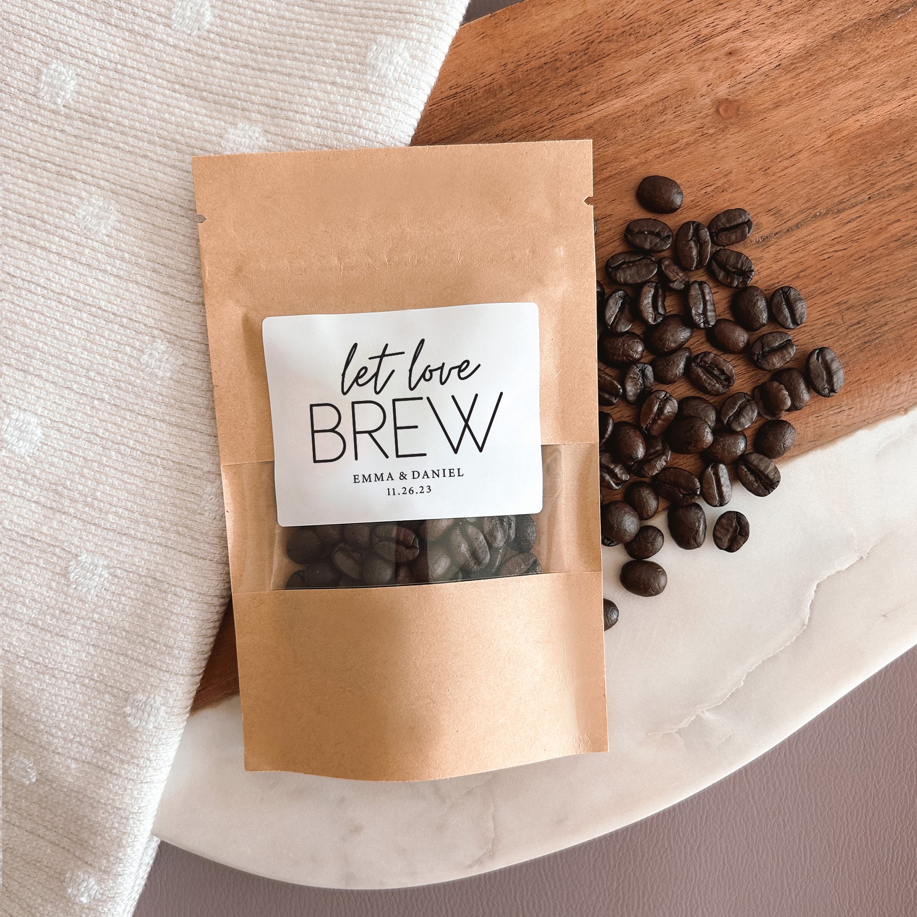 Let Love Brew Coffee/Tea Wedding Favour Bags