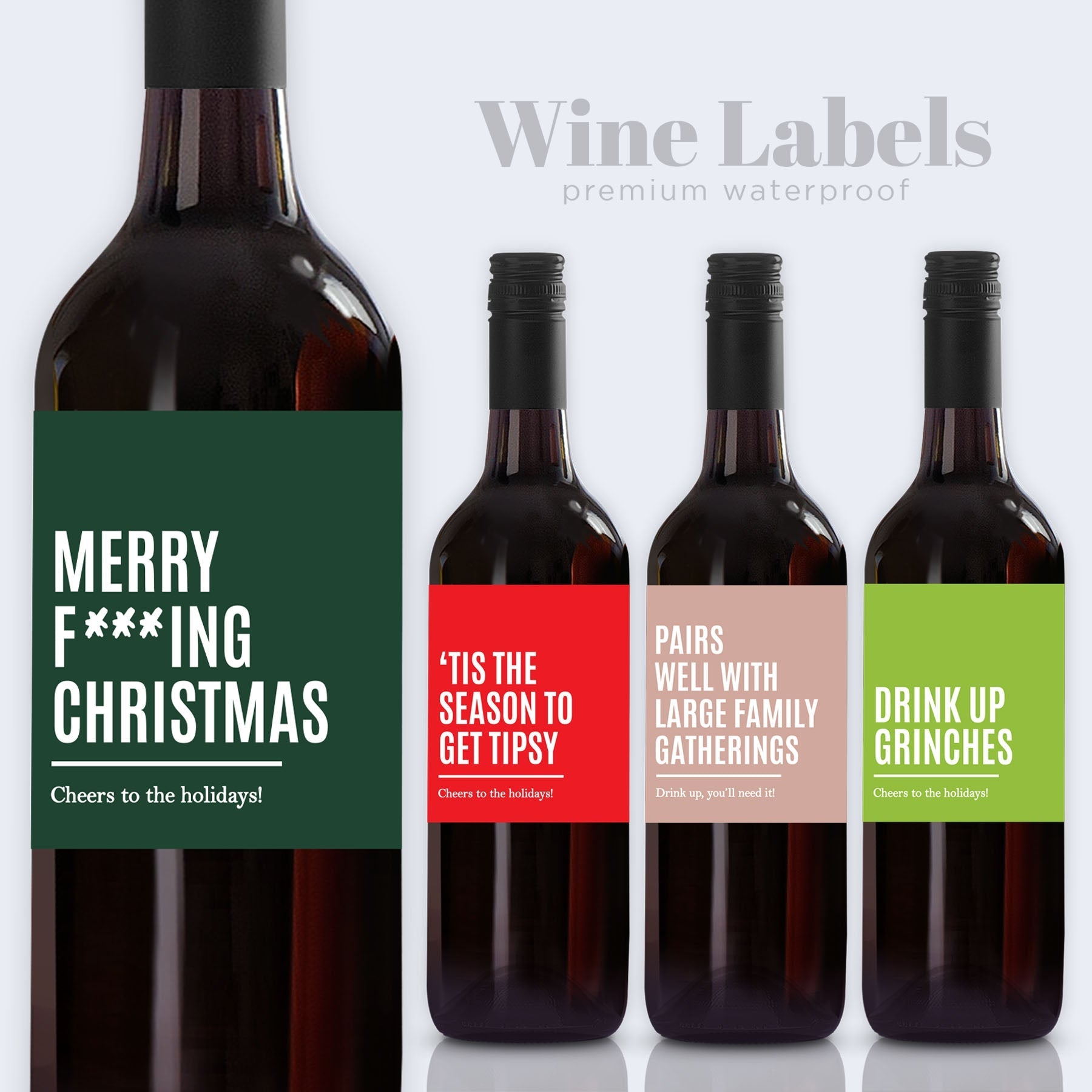Funny Christmas Wine Labels | 4 Design Options