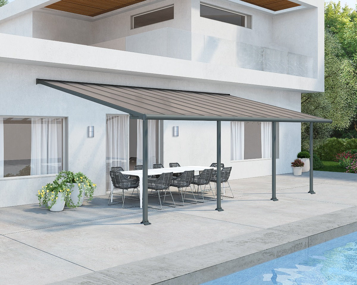 Olympia™ Patio Cover ~10 ft. x 24 ft. Grey Frame Bronze Panels | Palram-Canopia