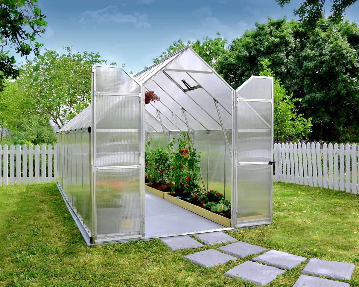 Essence™ 8 ft. x 16 ft. Greenhouse Silver Frame Twin-Wall Panels | Palram-Canopia
