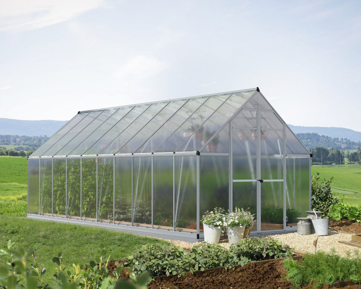 Essence™ 8 ft. x 20 ft. Greenhouse Silver Frame Twin-Wall Panels | Palram-Canopia