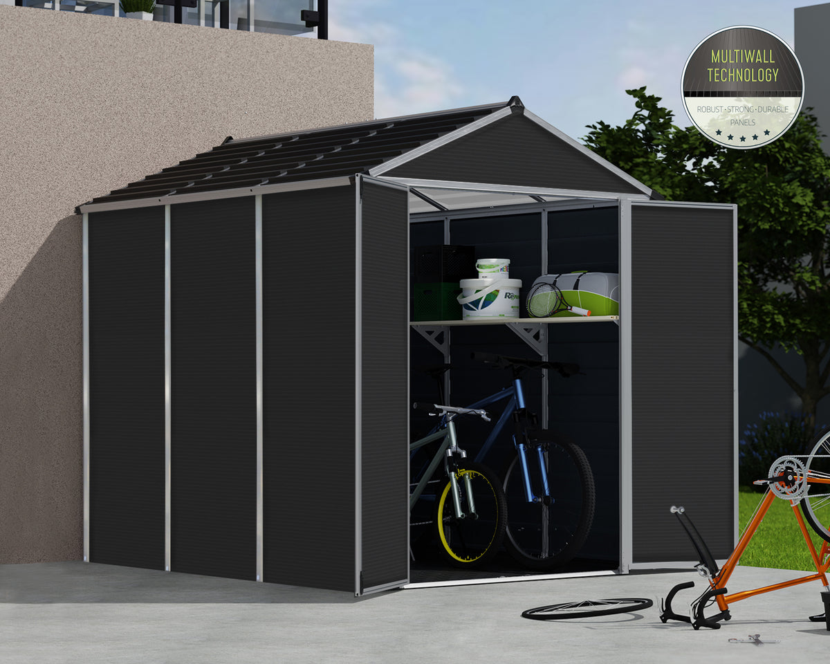Rubicon™ ~6 ft. x 7.5 ft. Grey Storage Shed | Palram-Canopia