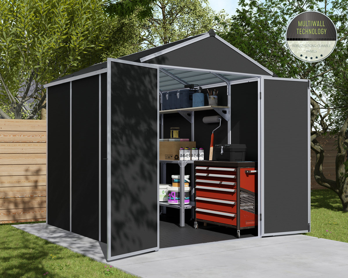 Rubicon™ ~6 ft. x 7.5 ft. Grey Storage Shed | Palram-Canopia
