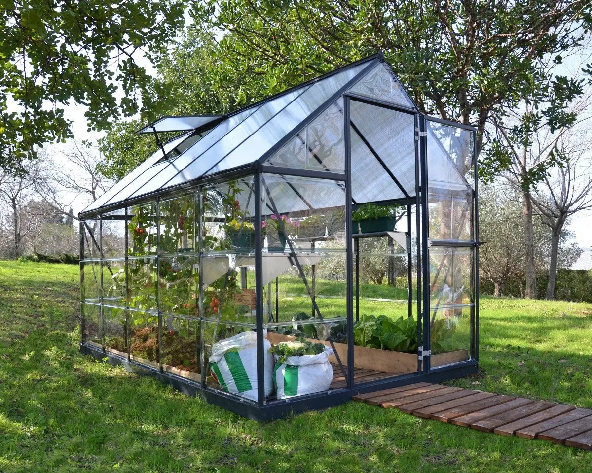 Hybrid™ 6 ft. x 10 ft. Greenhouse Clear & Twin Wall Grey Frame | Palram-Canopia