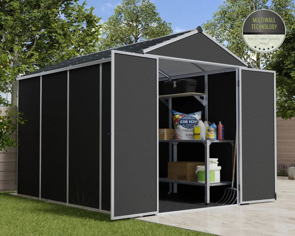 Rubicon™ ~6 ft. x 10 ft. Grey Storage Shed | Palram-Canopia