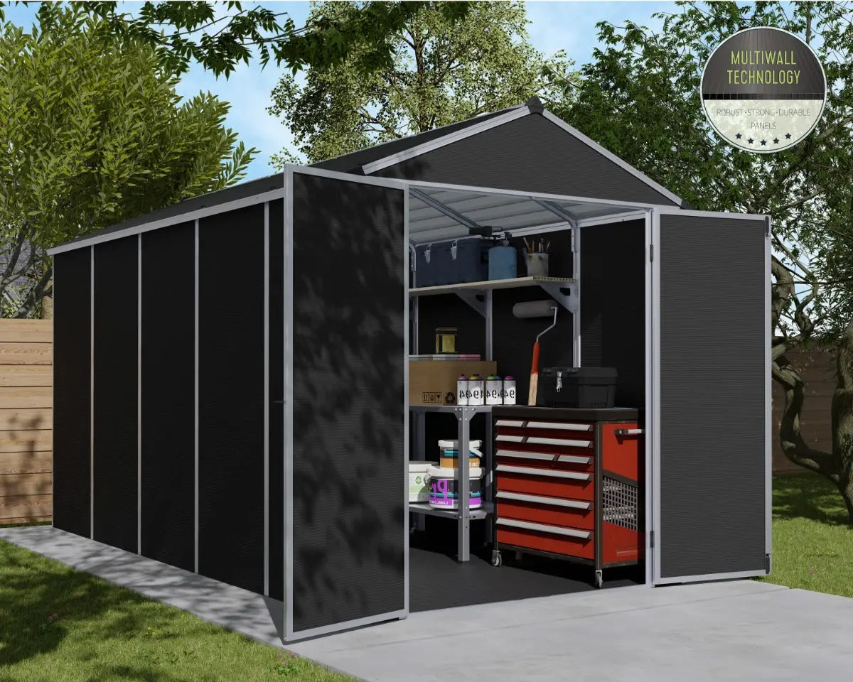 Rubicon™ ~6 ft. x 12 ft. Grey Storage Shed  | Palram-Canopia