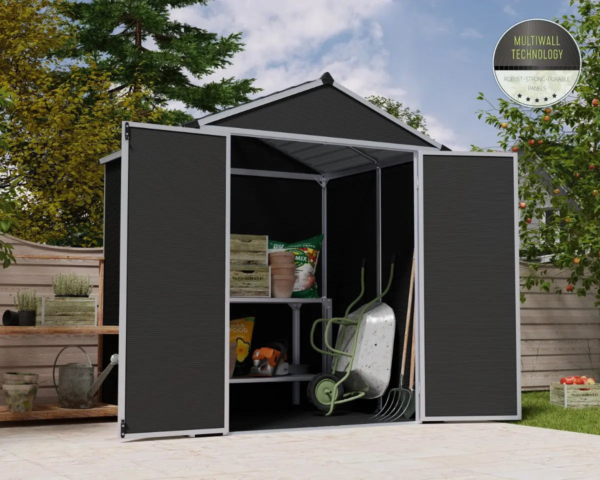 Rubicon™ ~6 ft. x 5 ft. Grey Storage Shed | Palram-Canopia