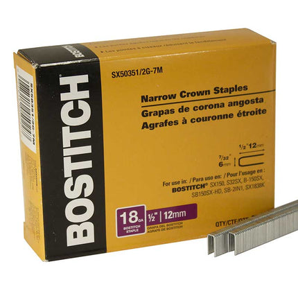 Bostitch 1-1/2" Leg 18-Gauge 7/32" Narrow Crown Finish Staples (Qty: 3000)