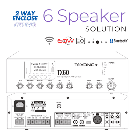 TX60 Commercial Amplifier | Stream Spotify, TuneIn & More - TEXONIC AV Inc