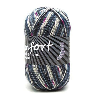 Comfort Wolle Sock 4-Ply - 07.223 Denim/Charcoal/Magenta