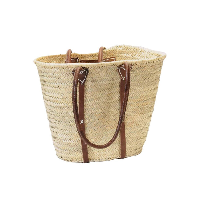Straw Shopping Bag with Leather Shoulder Straps - Just Simcoe