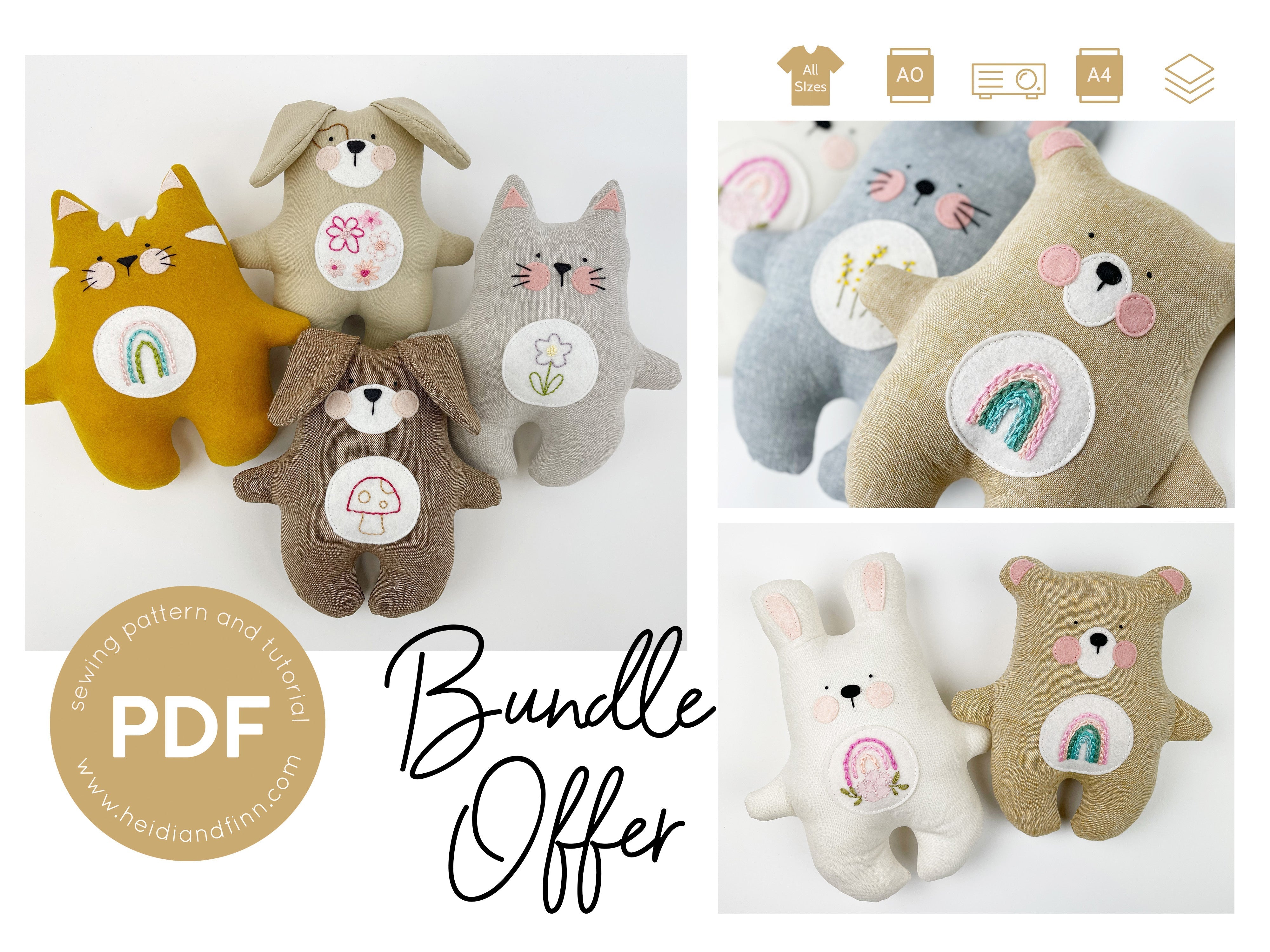 BoHo Plush toy BUNDLE (dog, cat, bunny, bear)