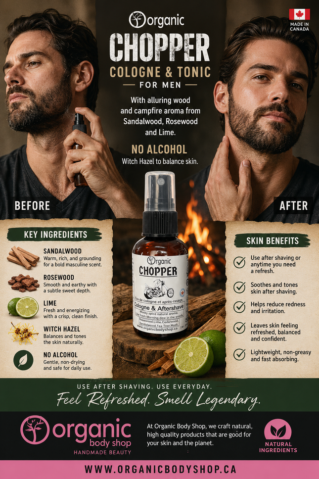 Chopper Cologne Aftershave. Alluring aroma of camping by the fire.