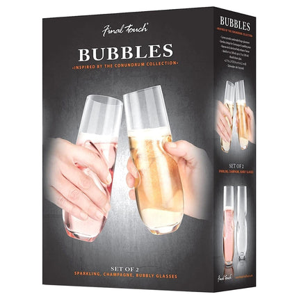 BUBBLES Sparkling Wine / Champagne Stemless Glasses- Set of 2