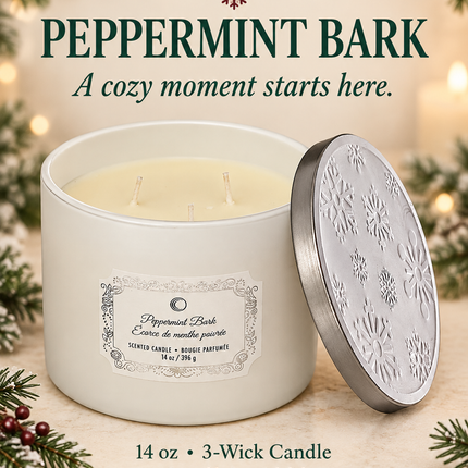 Peppermint Bark 3-Wick Candle with Lid | 14 oz