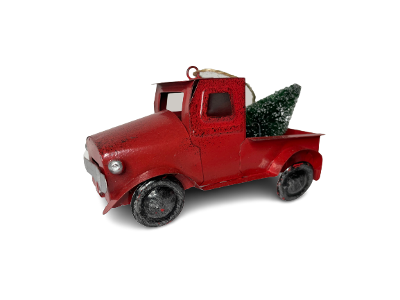 Red truck with tree - Holiday ornament