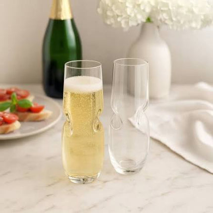 BUBBLES Sparkling Wine / Champagne Stemless Glasses- Set of 2