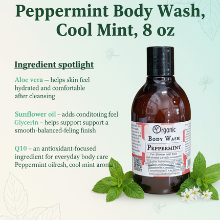 Peppermint Body Wash, Cool Mint, 8 oz